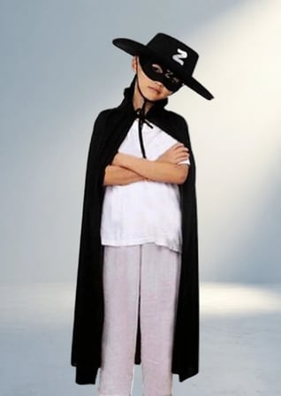 Zorro Kostüm Seti Çocuklar İçin Pelerin Şapka Maske