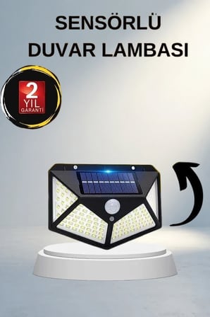 Güneş Enerjili Sensörlü Duvar Lambası 100 Led Dış Mekan