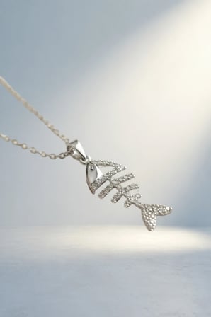 Minimal Zirkon Taşlı Çelik Kolye Gümüş Renk Balık Kılçığı