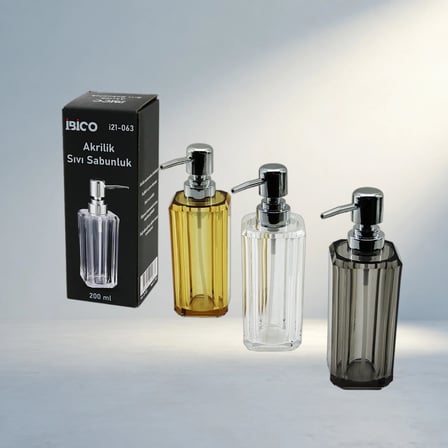 Şeffaf Renkli Akrilik Sabunluk Sekizgen Tasarım 200Ml