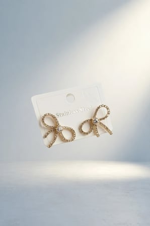 Zirkon Taşlı Gold Renk Fiyonk Küpe