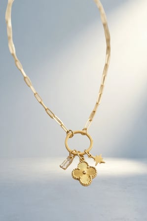 Şık Gold Renk Yonca Kolye Zincir Tasarım