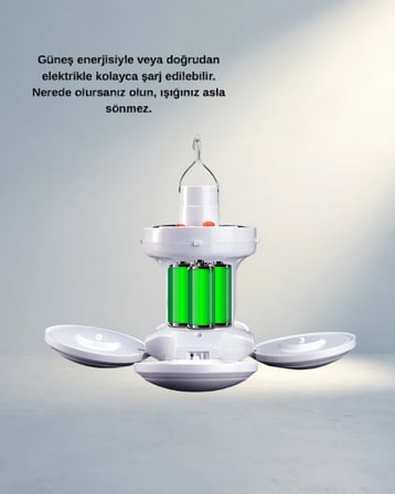 Güneş Enerjili Usb Şarjlı 5 Kanatlı Led Kamp Lambası