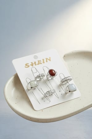 Bohem Tarz Gümüş Renk Yüzük Kombini Takı Seti