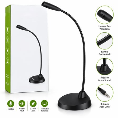Esnek Boyunlu 3.5Mm Jack Mikrofon Bilgisayar Kullanımı