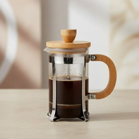 350 Ml Cam Kahve Presi Ahşap Saplı French Press Paslanmaz Filtreli Demleme Aparatı