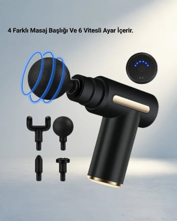 Kas Gevşetici Derin Doku Masaj Tabancası 4 Başlık 6 Kademeli