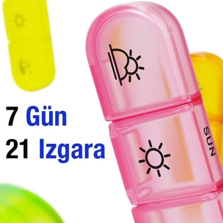Haftalık Düzenleyici İlaç Saklama Kutusu 21 Bölmeli Sabah Öğlen Akşam Hap Organizer
