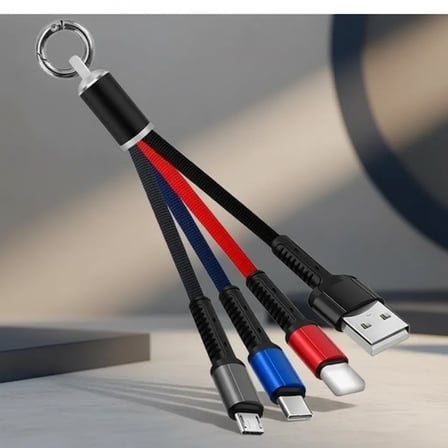 4 Uçlu Taşınabilir Anahtarlık Şarj Kablosu Lightning Type-C Micro Usb Çoklu Kablo