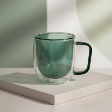 450 Ml Yeşil Cam Kupa Çift Cidarlı Isı Yalıtımlı Tasarım