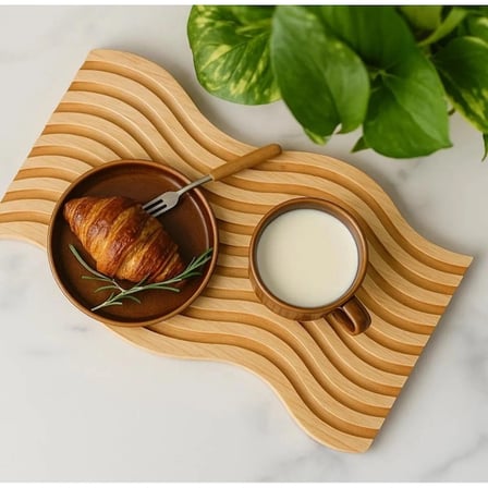 Çift Taraflı Dalgalı Ahşap Sunum Tepsisi 39X15 Cm