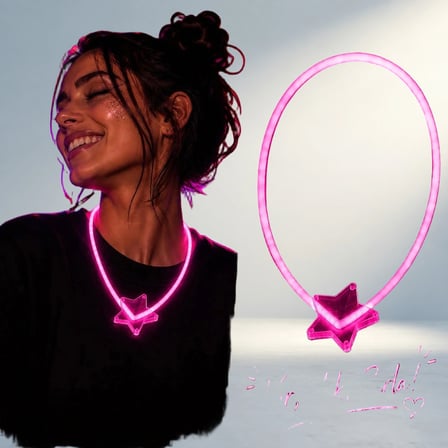 Neon Işıklı Pembe Yıldız Parti Kolyesi