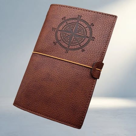 Ergonomik Kahverengi Deri Defter Pusula Temalı Kullanım İçin