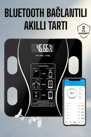 Bluetooth Bağlantılı Akıllı Tartı 8 Veri Ölçen Modern Baskül
