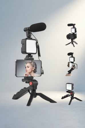 Vlog Seti Mini Tripod Mikrofonlu Akıllı Telefon Tutucu