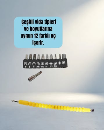 Esnek Akrobat Vidalama Uç Seti 12 Parça Dar Alan Kullanımı