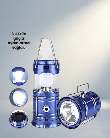 Katlanabilir Güneş Enerjili Kamp Feneri Usb Şarjlı