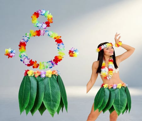 Tropikal Hawaii Kostüm Seti Yaprak Etek Ve Aksesuarlar
