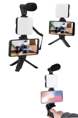 Vlog Seti Mini Tripod Mikrofonlu Telefon Tutucu