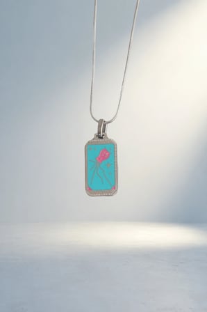 Şık Mavi Mineli Tarot Kolye Çelik Gümüş Renk