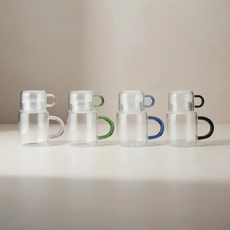 690 Ml Bardaklı Cam İçecek Sürahisi Renkli Kulplu 2'Si 1 Arada Tasarım