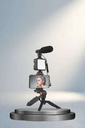 Mikrofonlu Işıklı Telefon Tutucu 1 Adet Youtuber Seti