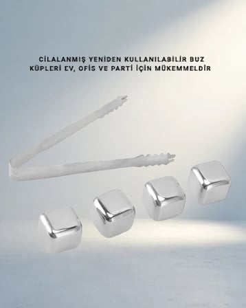 Çelik Metal Buz Küpleri 4'Lü Set İle İ̇Çeceklerinizi Soğutun