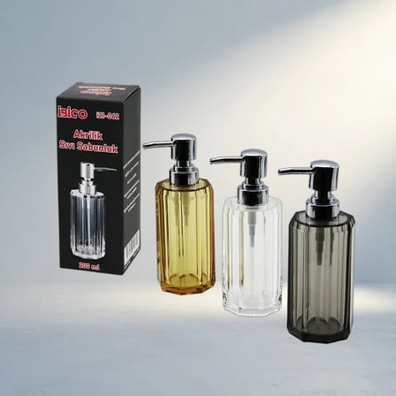 Şeffaf Renkli Akrilik Sabunluk Uzun Sekizgen 200Ml Modern Tasarım
