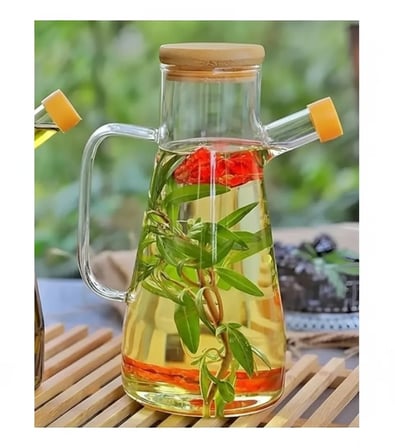 900 Ml Bambu Kapaklı Borosilikat Cam Yağ Saklama Şişesi Sızdırmaz Tasarım