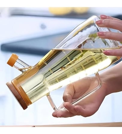 900 Ml Bambu Kapaklı Borosilikat Cam Yağ Saklama Şişesi Sızdırmaz Tasarım