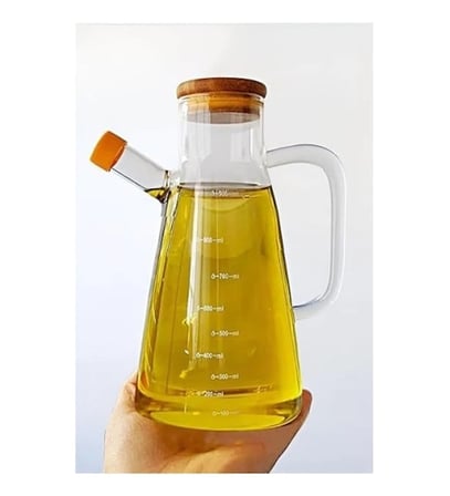 900 Ml Bambu Kapaklı Borosilikat Cam Yağ Saklama Şişesi Sızdırmaz Tasarım