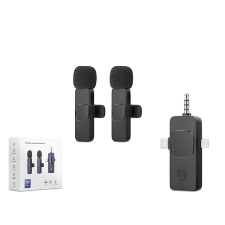 Çift Mikrofon Seti Type-C Lightning 3.5 Mm Siyah (Kablosuz Model)