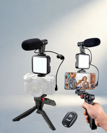 Profesyonel Video Çekim Kiti Mini Tripod Led Işık Mikrofon Seti