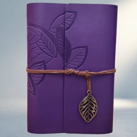 Şık Yaprak Desenli Deri Defter Mor Renkli Ajanda
