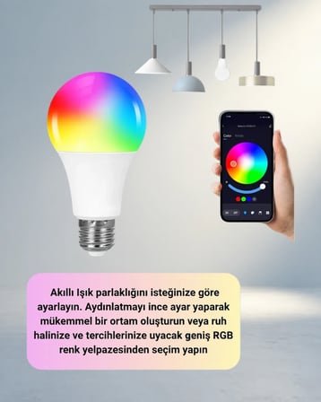 Akıllı Led Ampul Uzaktan Kontrol 9 Watt Enerji Tasarrufu