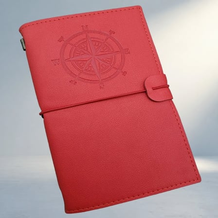 Ergonomik Pusula Tasarımlı Kırmızı Deri Defter