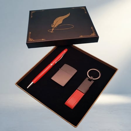 Şık Kırmızı Anahtarlık Çakmak Ve Touchpen Kalem Seti