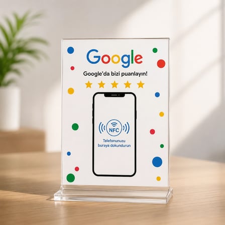 Nfc Akıllı Google Yorum Kartı Pleksi Masaüstü Standı
