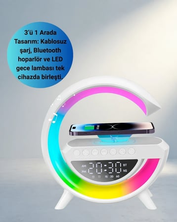 Şık Tasarımlı Kablosuz Şarjlı Led Masa Lambası 15W Hızlı Şarj