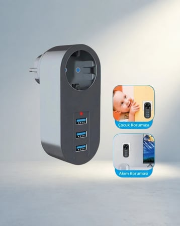 Güvenli Termal Priz 3'Lü Usb Şarj Çocuk Koruma