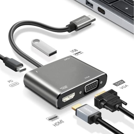 Type-C Hub Adaptör 4'Ü 1 Arada 4K Hdmi Ve Vga Destekli