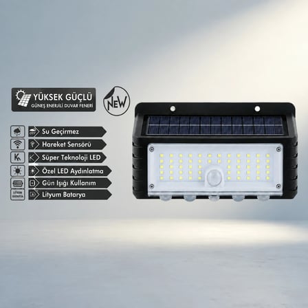 Hareket Sensörlü Güneş Enerjili Led Duvar Lambası
