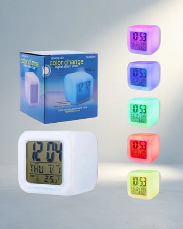 Led Işıklı Dijital Küp Masa Saati 8X8 Cm Termometreli