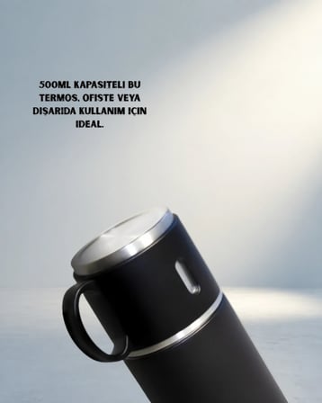Şık Termos Seti 500 Ml Çelik Gövde 2 Bardaklı Hediye Kutulu