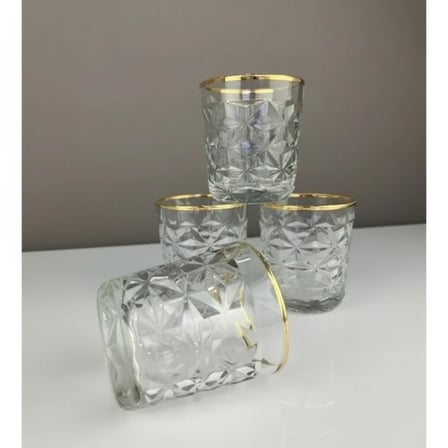 Altın Detaylı Desenli Kristal Cam Bardak Seti 300 Ml 6 Parça İçecek Bardağı