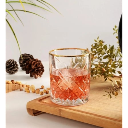 Altın Detaylı Desenli Kristal Cam Bardak Seti 300 Ml 6 Parça İçecek Bardağı