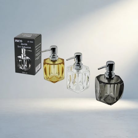 Şeffaf Renkli Akrilik Sabunluk Kalp Desenli 220Ml Banyo Aksesuarı