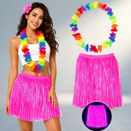 Rengarenk Hawaii Kolye Ve Neon Pembe Aksesuar