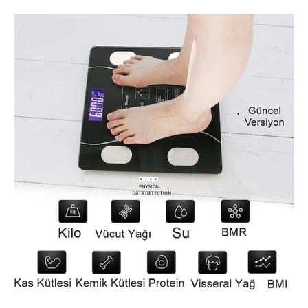 180 Kg Kapasiteli Bluetooth Vücut Analiz Tartısı Lcd Ekranlı Akıllı Ölçüm