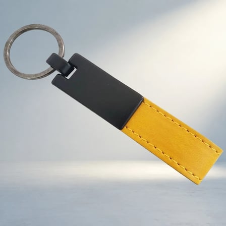 Şık Metal Başlıklı Deri Anahtarlık Sarı Renk